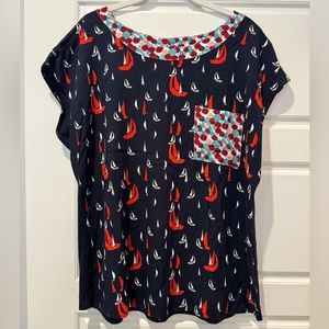 NWT Anthropologie Porridge L Navy/Red Sailboat Shirt